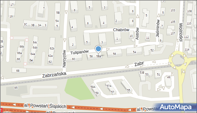 Ruda Śląska, Zabrzańska, 58a, mapa Rudy Śląskiej