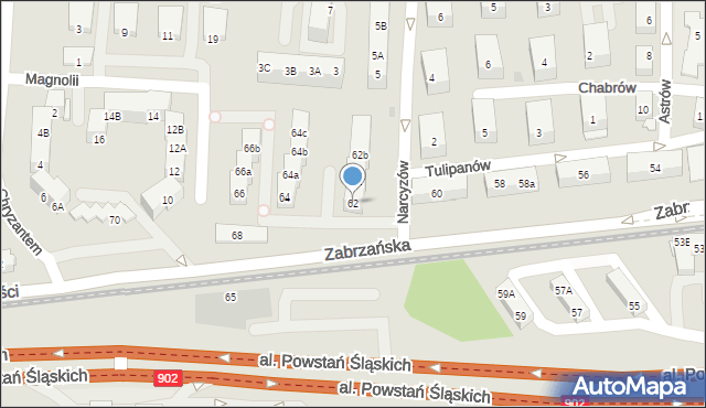 Ruda Śląska, Zabrzańska, 62, mapa Rudy Śląskiej