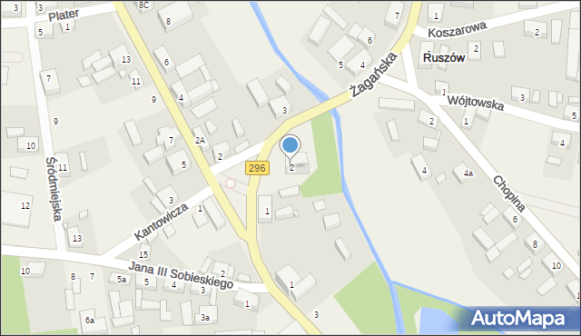 Ruszów, Żagańska, 2, mapa Ruszów
