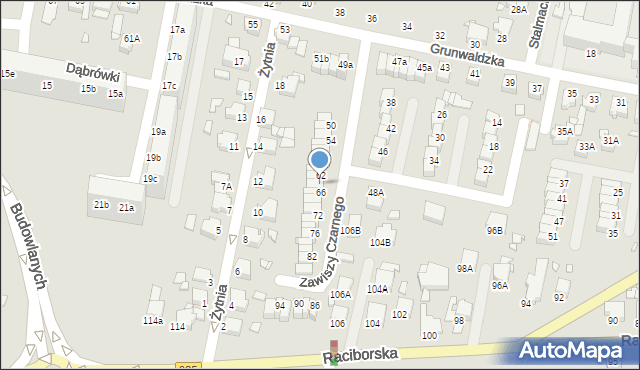 Rybnik, Zawiszy Czarnego, 64, mapa Rybnika