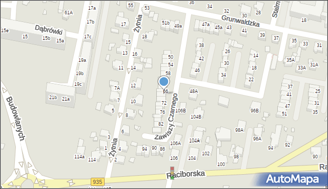 Rybnik, Zawiszy Czarnego, 68, mapa Rybnika