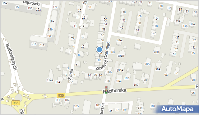 Rybnik, Zawiszy Czarnego, 80, mapa Rybnika