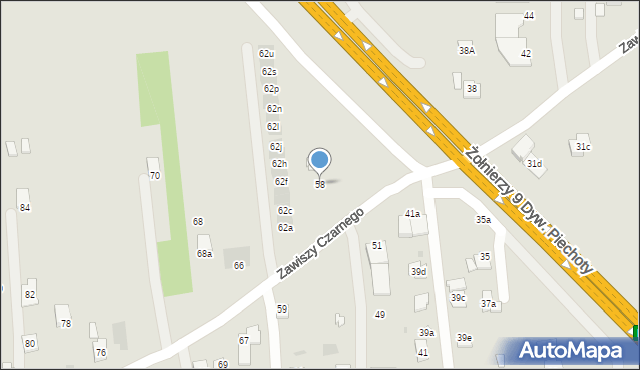 Rzeszów, Zawiszy Czarnego, 58, mapa Rzeszów