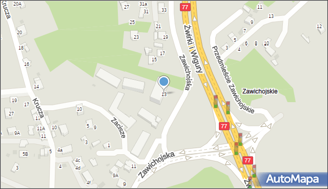 Sandomierz, Zawichojska, 13, mapa Sandomierza