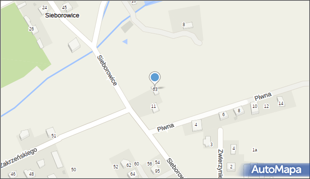 Sieborowice, Zakrzeńskiego Władysława, 63, mapa Sieborowice