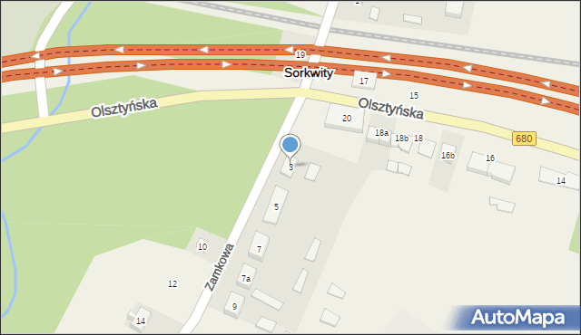 Sorkwity, Zamkowa, 3, mapa Sorkwity