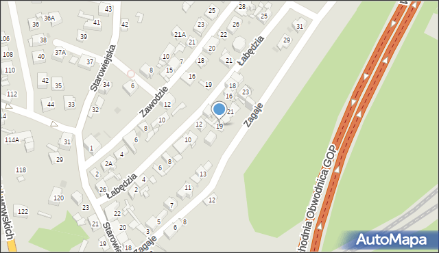 Sosnowiec, Zagaje, 19, mapa Sosnowca