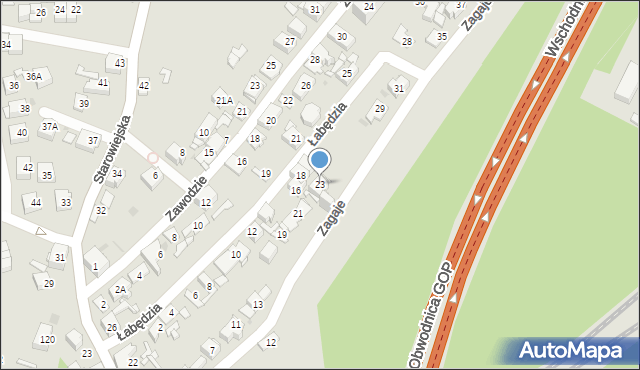 Sosnowiec, Zagaje, 23, mapa Sosnowca