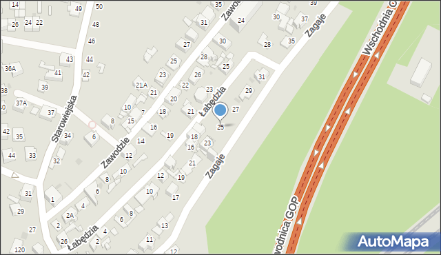 Sosnowiec, Zagaje, 25, mapa Sosnowca