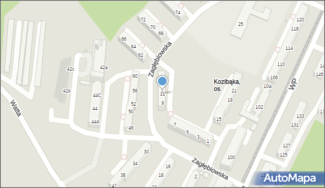 Sosnowiec, Zagłębiowska, 11, mapa Sosnowca
