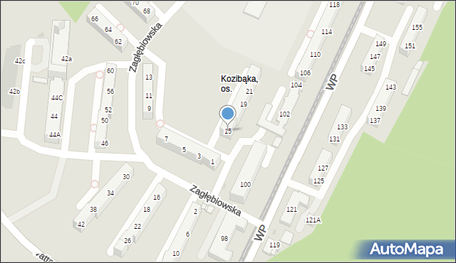 Sosnowiec, Zagłębiowska, 15, mapa Sosnowca