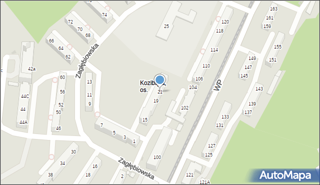 Sosnowiec, Zagłębiowska, 21, mapa Sosnowca