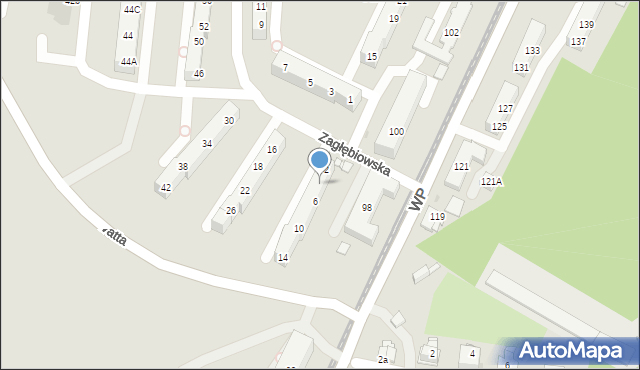 Sosnowiec, Zagłębiowska, 4, mapa Sosnowca