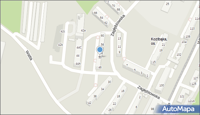 Sosnowiec, Zagłębiowska, 50, mapa Sosnowca