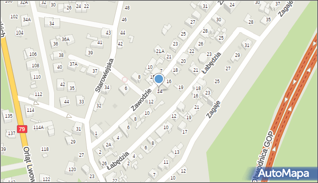 Sosnowiec, Zawodzie, 14, mapa Sosnowca