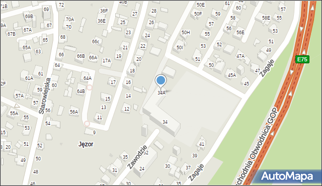 Sosnowiec, Zawodzie, 34A, mapa Sosnowca