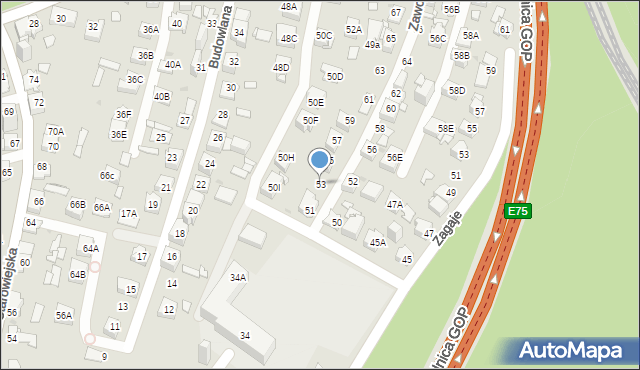 Sosnowiec, Zawodzie, 53, mapa Sosnowca