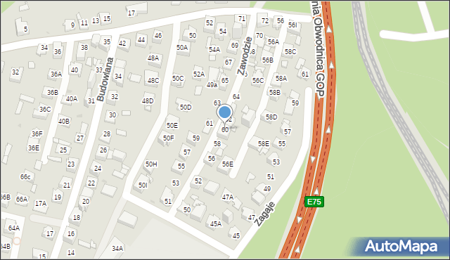 Sosnowiec, Zawodzie, 60, mapa Sosnowca