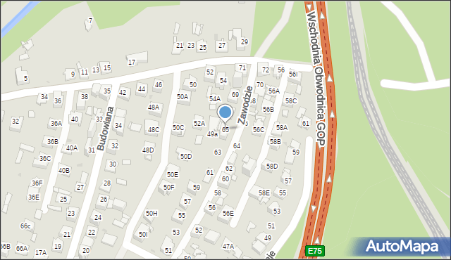 Sosnowiec, Zawodzie, 65, mapa Sosnowca