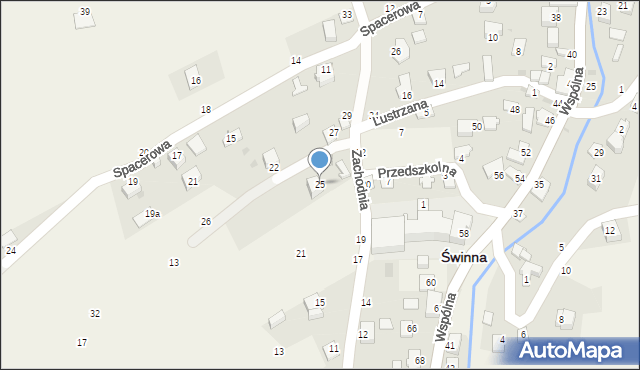 Świnna, Zachodnia, 25, mapa Świnna