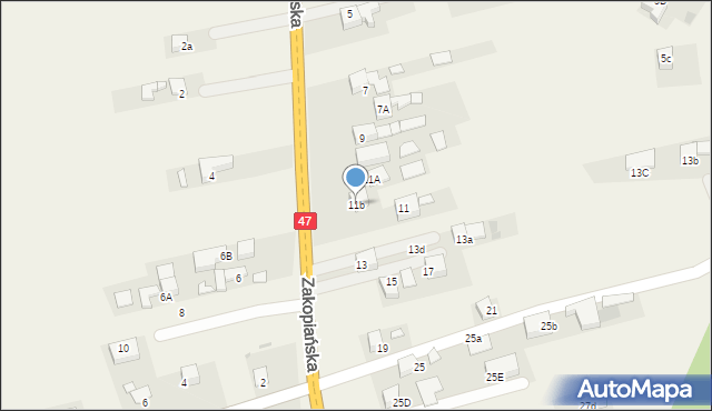 Szaflary, Zakopiańska, 11b, mapa Szaflary