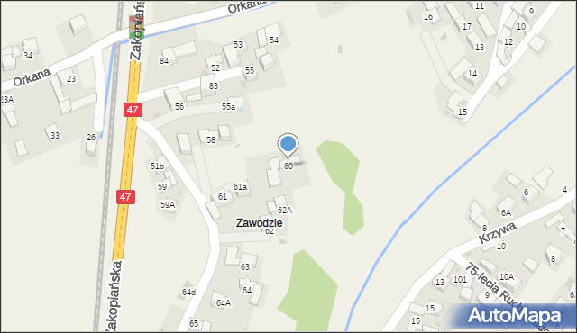 Szaflary, Zakopiańska, 60, mapa Szaflary