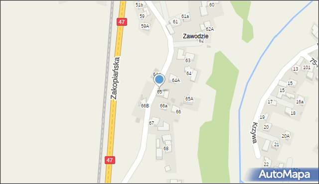 Szaflary, Zakopiańska, 65, mapa Szaflary