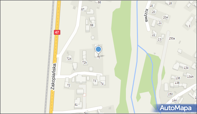 Szaflary, Zakopiańska, 70, mapa Szaflary