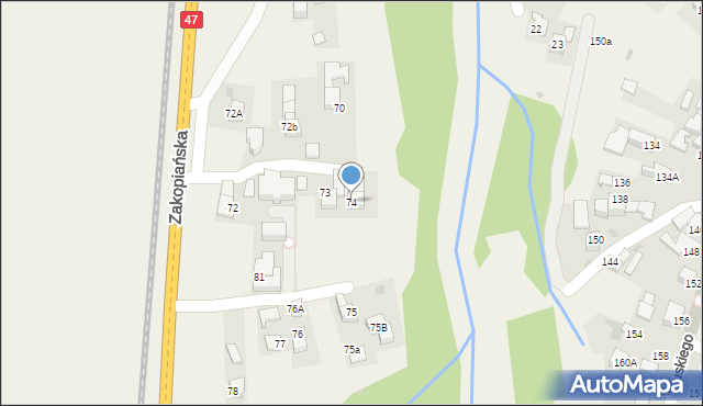 Szaflary, Zakopiańska, 74, mapa Szaflary