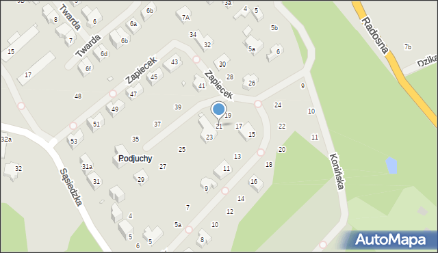 Szczecin, Zapiecek, 21, mapa Szczecina