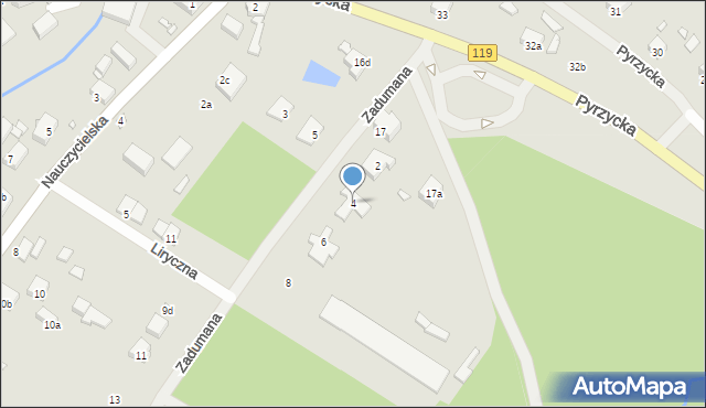 Szczecin, Zadumana, 4, mapa Szczecina