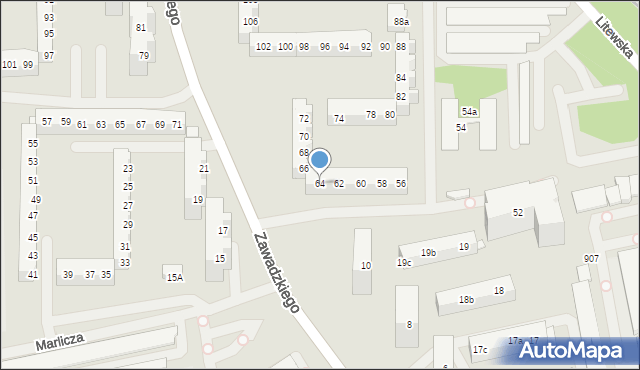 Szczecin, Zawadzkiego-Zośki Tadeusza, 64, mapa Szczecina