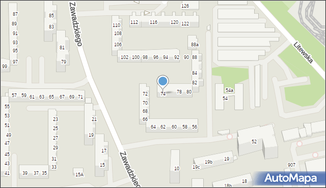 Szczecin, Zawadzkiego-Zośki Tadeusza, 74, mapa Szczecina