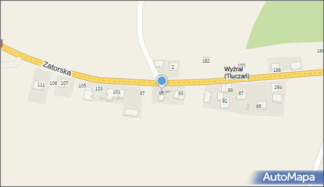 Tłuczań, Zatorska, 95, mapa Tłuczań