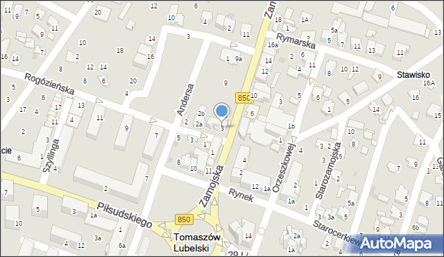 Tomaszów Lubelski, Zamojska, 3, mapa Tomaszów Lubelski
