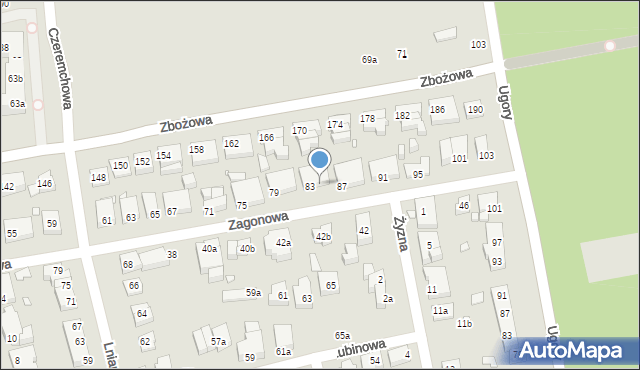 Toruń, Zagonowa, 85, mapa Torunia