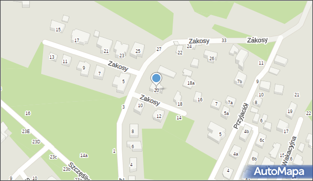 Toruń, Zakosy, 20, mapa Torunia