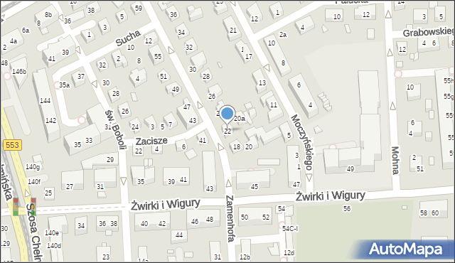 Toruń, Zamenhofa Ludwika, dr., 22, mapa Torunia