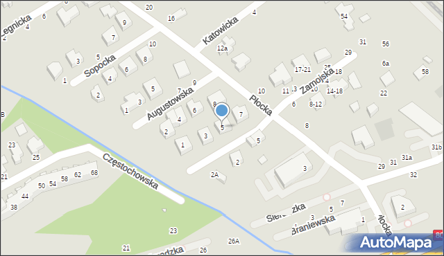 Toruń, Zamojska, 5, mapa Torunia