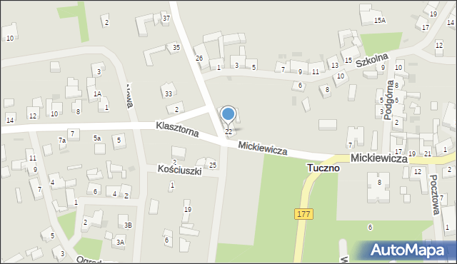 Tuczno, Zamkowa, 22, mapa Tuczno