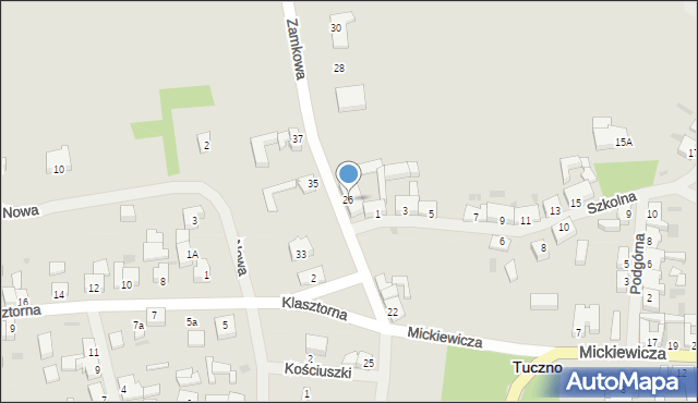 Tuczno, Zamkowa, 26, mapa Tuczno