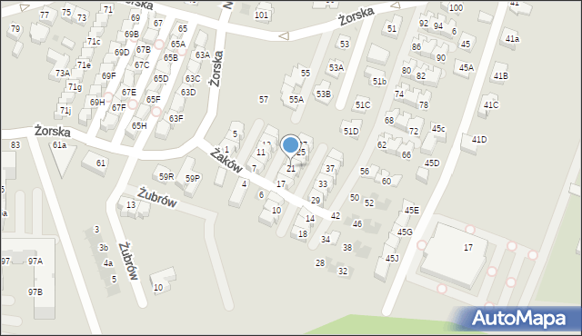 Tychy, Żaków, 21, mapa Tychów