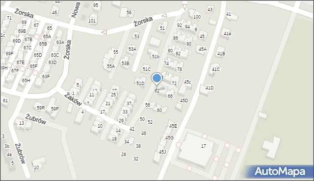 Tychy, Żaków, 62, mapa Tychów