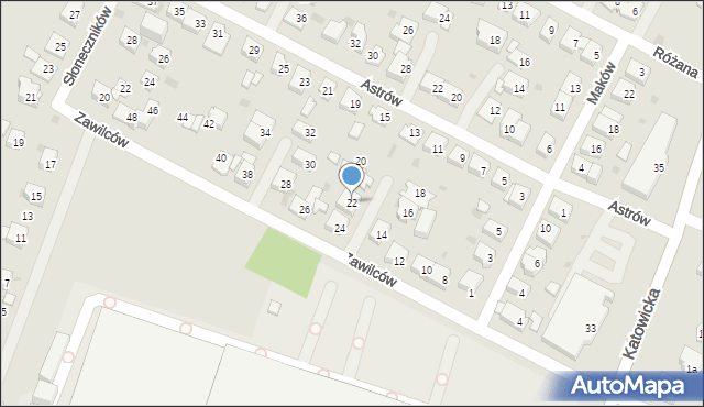 Tychy, Zawilców, 22, mapa Tychów