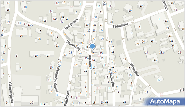 Wadowice, Zatorska, 16, mapa Wadowice
