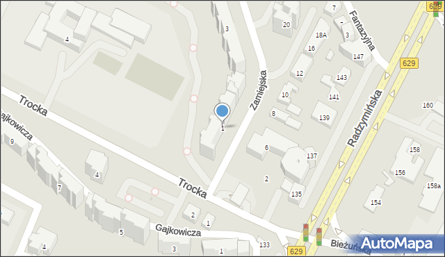 Warszawa, Zamiejska, 1, mapa Warszawy