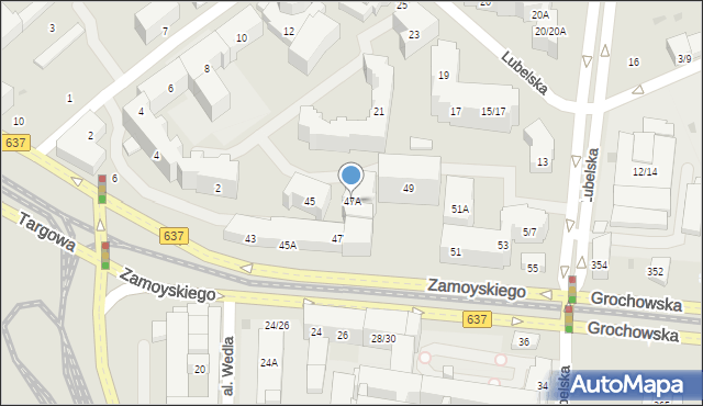 Warszawa, Zamoyskiego Jana, hetm., 47A, mapa Warszawy