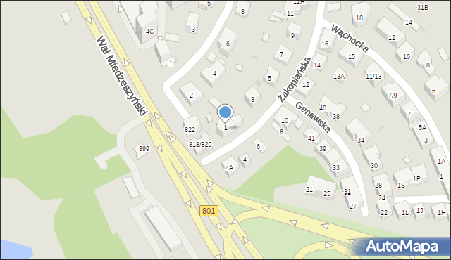 Warszawa, Zakopiańska, 1, mapa Warszawy