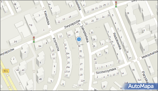 Warszawa, Zakopiańska, 39, mapa Warszawy