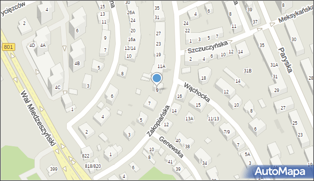 Warszawa, Zakopiańska, 9, mapa Warszawy